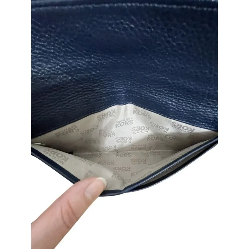 Michael Kors Blue Leather Wallet Slim Small Snap Closure